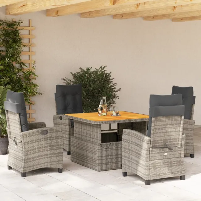 vidaXL 5-delige Tuinset met kussens poly rattan grijs, foto 2