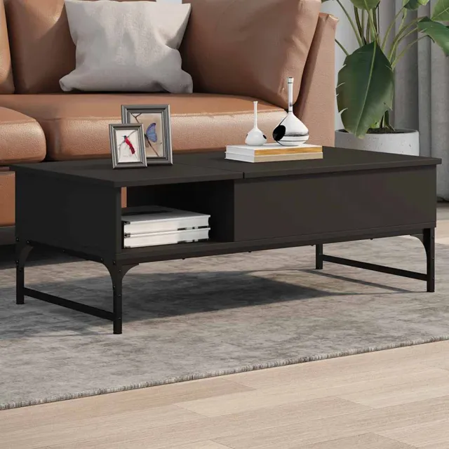 vidaXL Salontafel 100x50x35 cm bewerkt hout en metaal zwart
