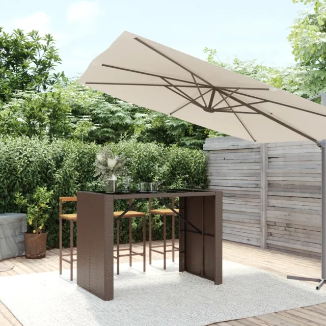 vidaXL Bartafel met glazen blad 145x80x110 cm poly rattan bruin, foto 2