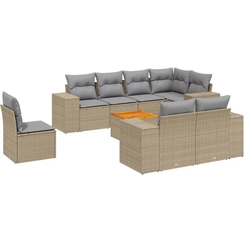 vidaXL 9-delige Loungeset met kussens poly rattan beige, foto 3