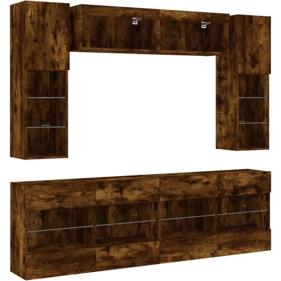 vidaXL 6-delige Tv-wandmeubelset met LED-verlichting gerookt eiken Bruin