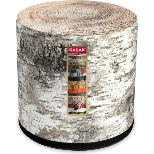 KADAX Zitpoef, Poef, ronde poef, Ø 40.5x41 cm - houtlook, poef met wasbare overtrek, zitzak, vloerkussen, decoratieve kruk, voetenbank, zitkussen, stoffen kruk - Berk