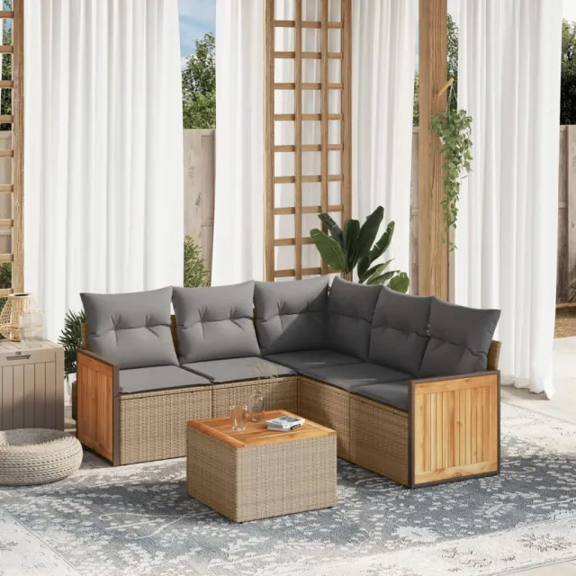 vidaXL 6-delige Loungeset met kussens poly rattan beige, foto 2