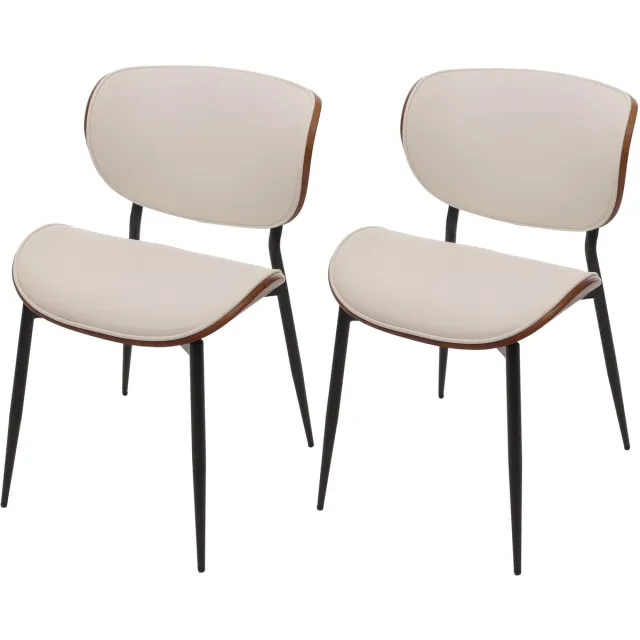 MCW Set van 2 eetkamerstoelen MCW-O45, stoel, gebogen hout, kunstleer 280 g/m² MVG ~ walnootlook, wit