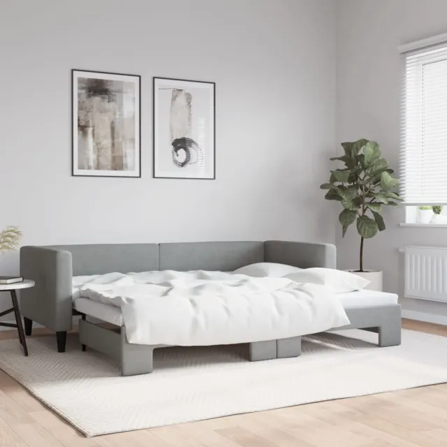 vidaXL Slaapbank met onderschuifbed 80x200 cm stof lichtgrijs grijs