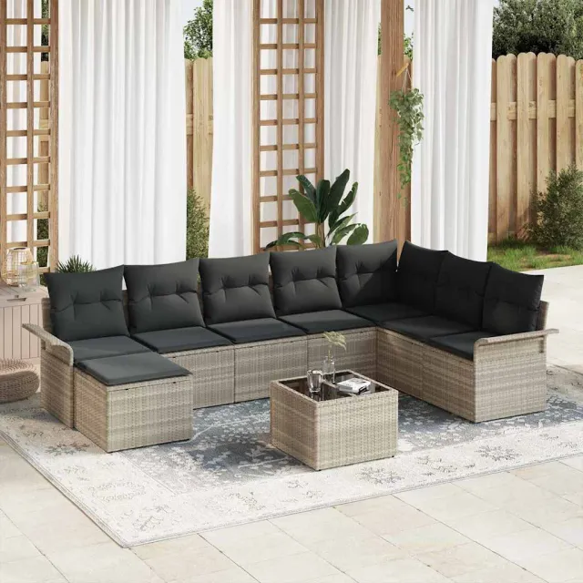 vidaXL Tuin Sofa Set 9 st Lichtgrijs poly rattan, foto 2