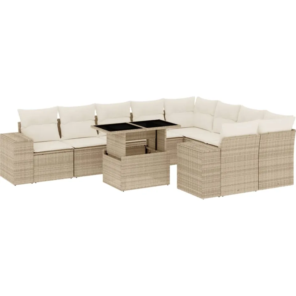 vidaXL 10-delige Loungeset met kussens poly rattan beige, foto 3