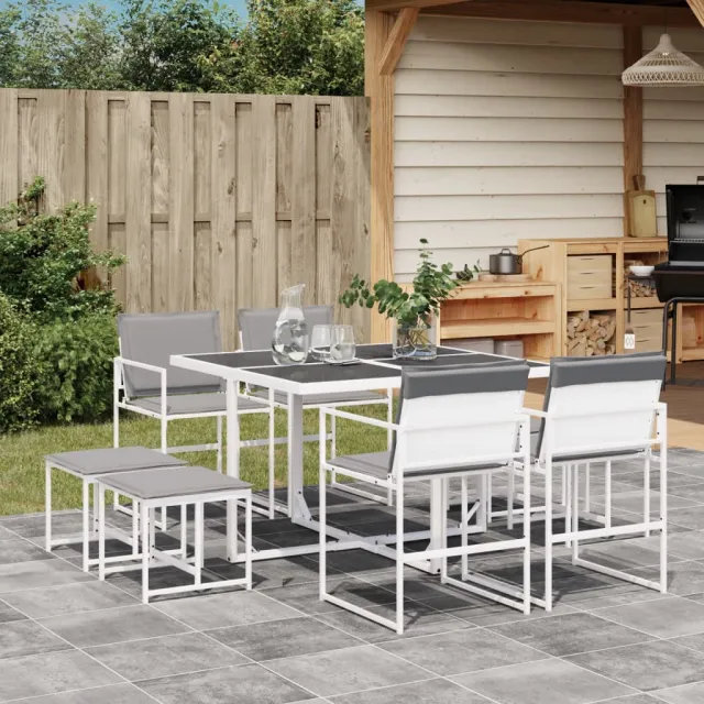 vidaXL 9-delige Tuinset met kussens textileen wit, foto 2