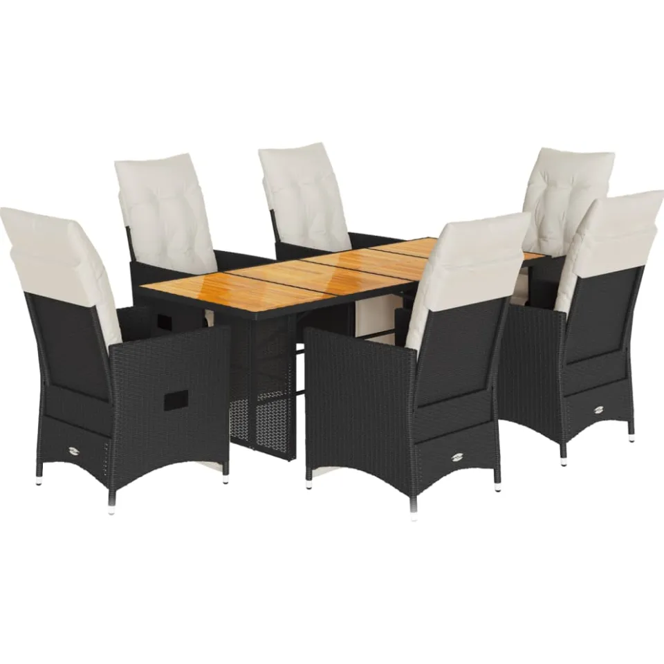 vidaXL 7-delige Tuinset met kussens poly rattan zwart