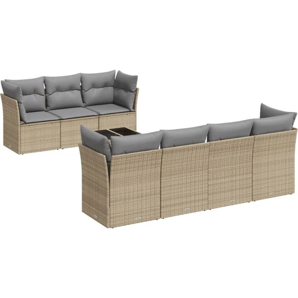 vidaXL 8-delige Loungeset met kussens poly rattan beige, foto 3