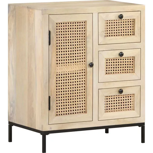 vidaXL Dressoir 60x35x70 cm massief mangohout en natuurlijk riet Bruin