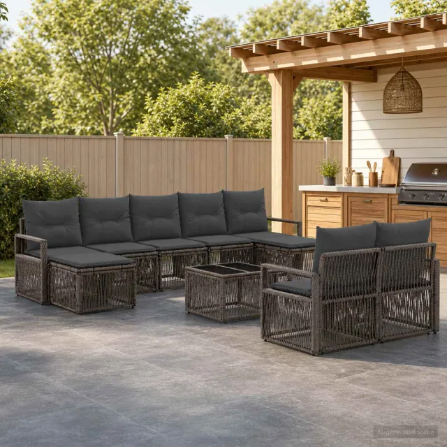 vidaXL Tuinbankenset 10 st Grijs poly rattan, foto 2