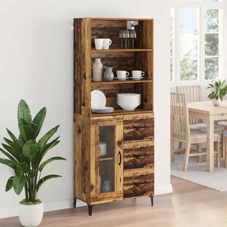 vidaXL Hoge kast Oud Hout 69,5 x 34 x 180 cm Bewerkt hout bruin, foto 4