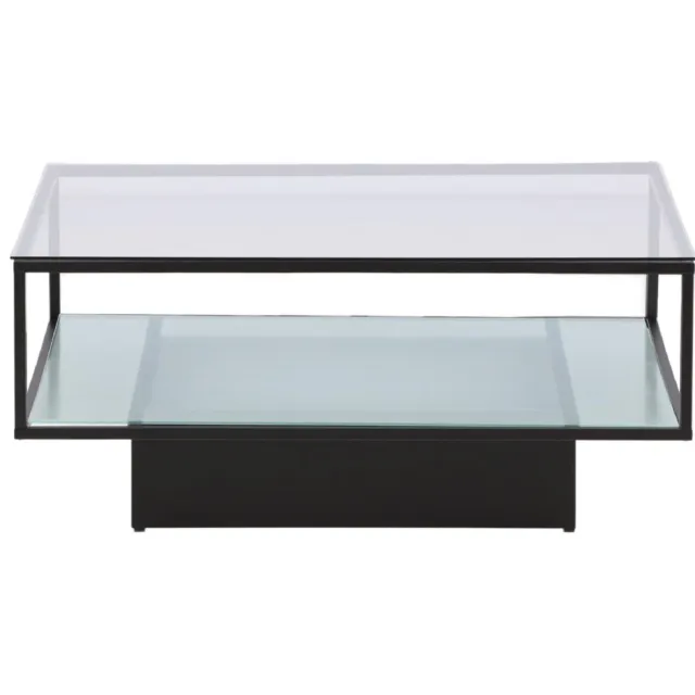QUVIO Salontafel Zwart Glas - Moderne Elegantie - Functionele Opbergruimte