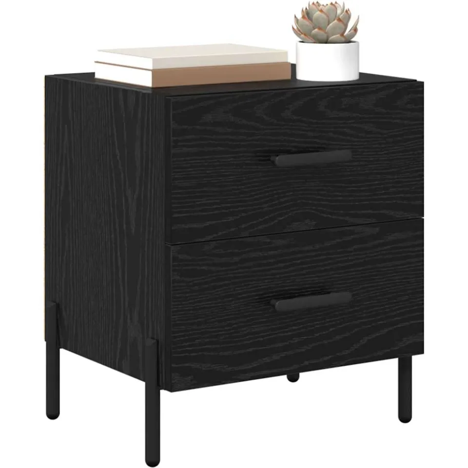 vidaXL Nachtkastje 2 st Zwart Eiken 40 x 35 x 47,5 cm Bewerkt hout