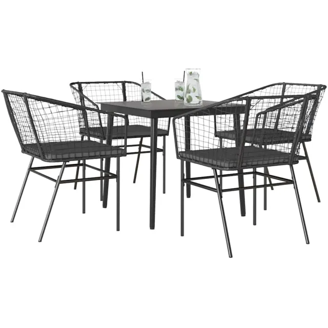 vidaXL 5-delige Tuinset met kussens poly rattan glas zwart