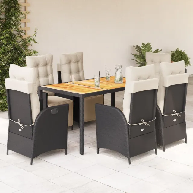vidaXL 7-delige Tuinset met kussens poly rattan zwart, foto 2