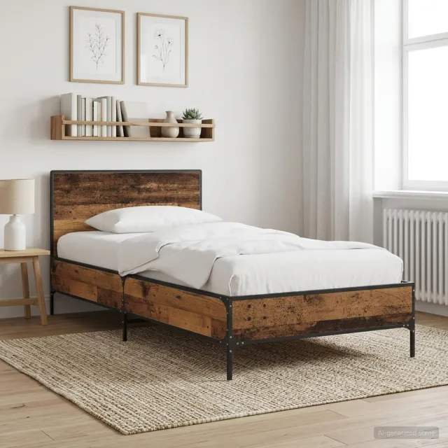 vidaXL Bedframe met Hoofdeinde Oud hout 80 x 200 cm Bewerkt hout Bruin