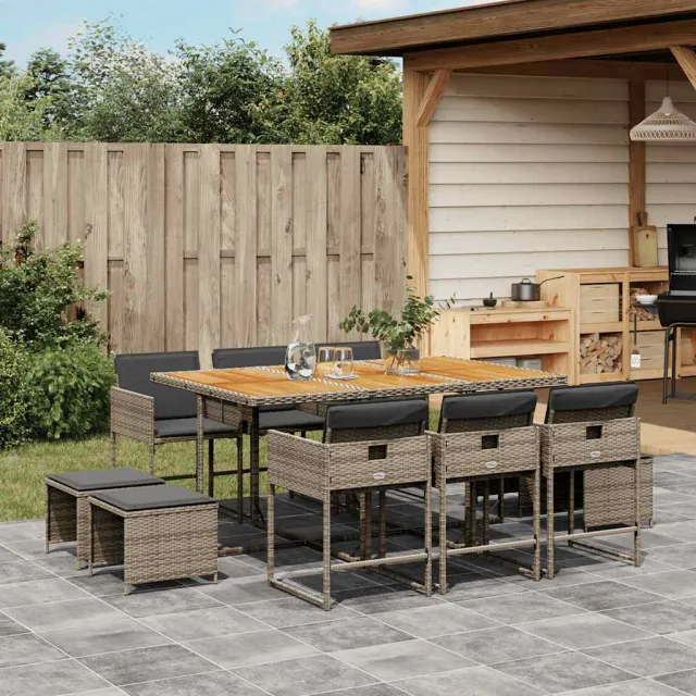 vidaXL 11-delige Tuinset met kussens poly rattan grijs, foto 2