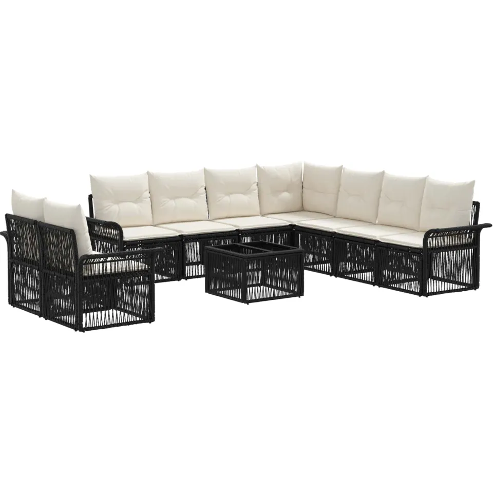 vidaXL Tuinbankenset 10 st 9-zits Zwart poly rattan