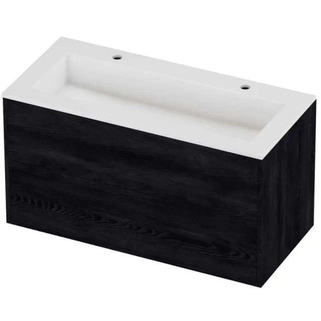 Proline Aristo Badmeubelset Polystone Elegant Symmetrisch 100x46x54 cm Glans Wit Black Oak Eiken