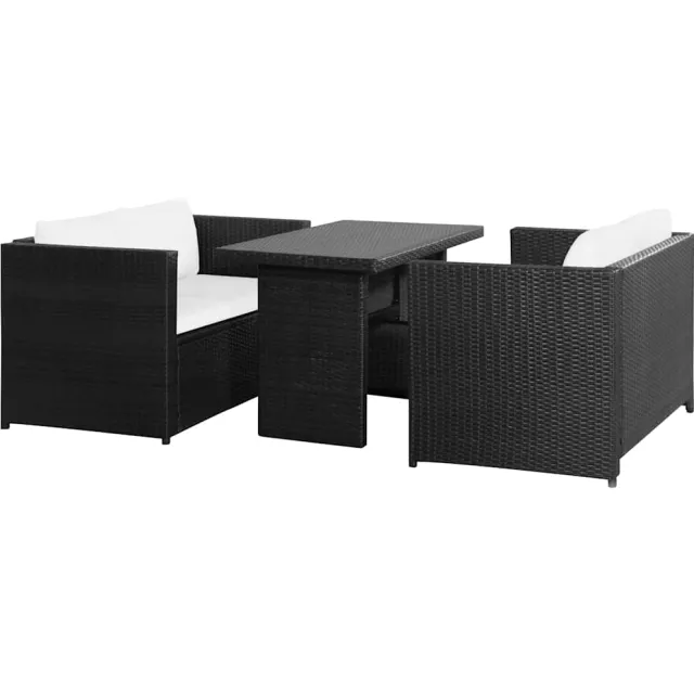 vidaXL 3-delige Loungeset met kussens poly rattan zwart