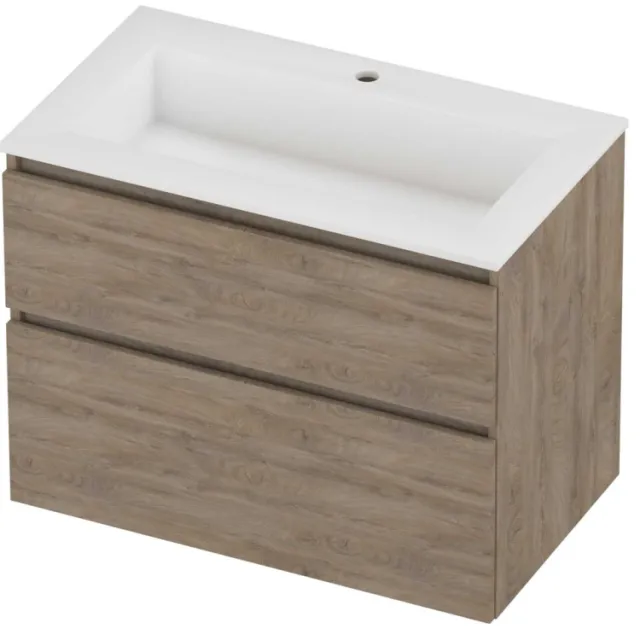 Proline Aristo Badmeubelset Polystone Elegant 1 Kraangat 80x46x62 cm Mat White Raw Oak Eiken