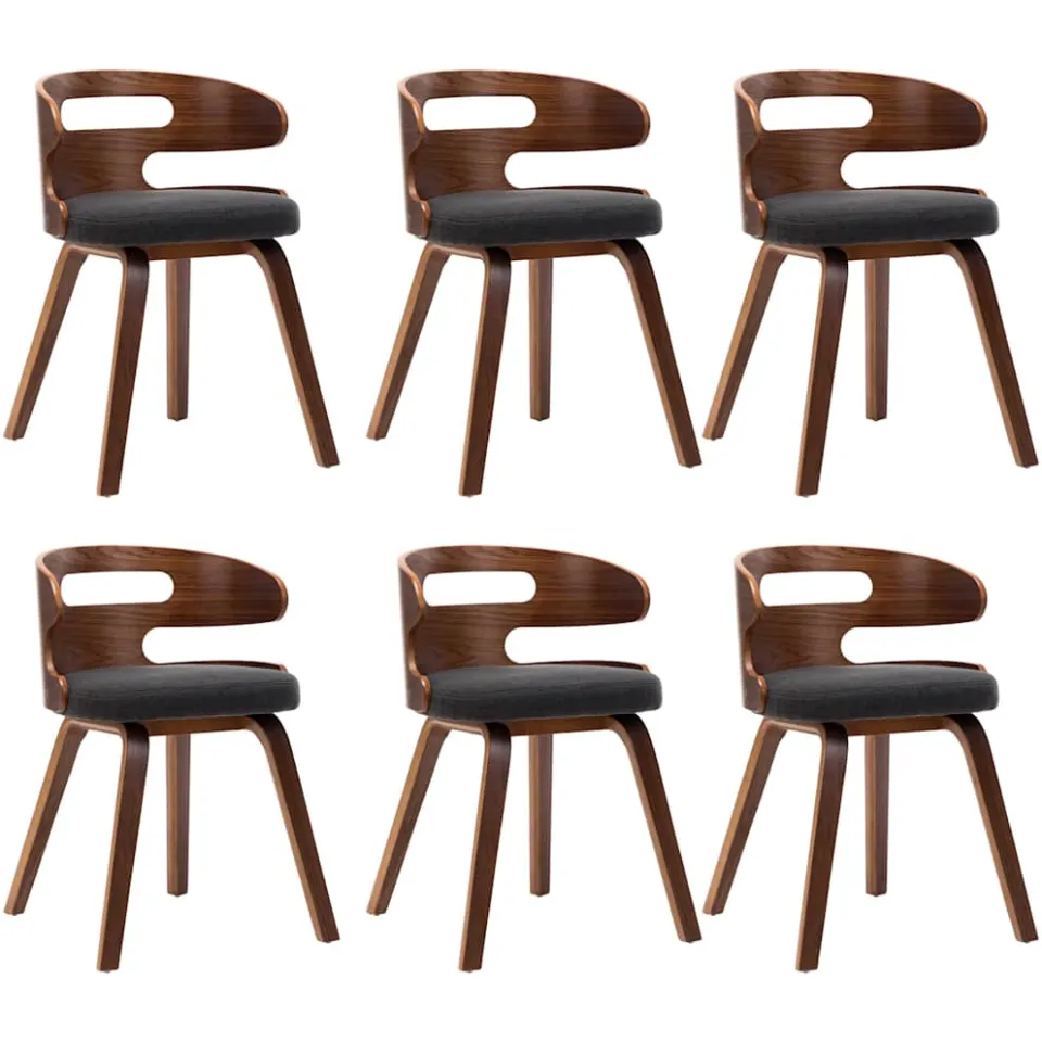 vidaXL Eetkamerstoelen 6 st gebogen hout en stof donkergrijs grijs, foto 3