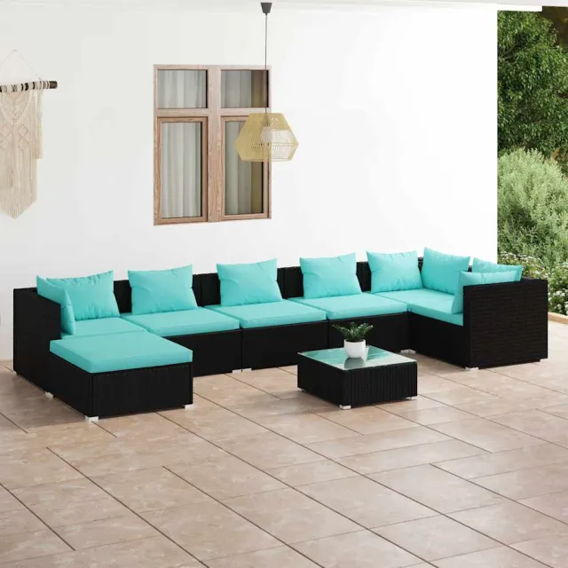 vidaXL 8-delige Loungeset met kussens poly rattan zwart, foto 2