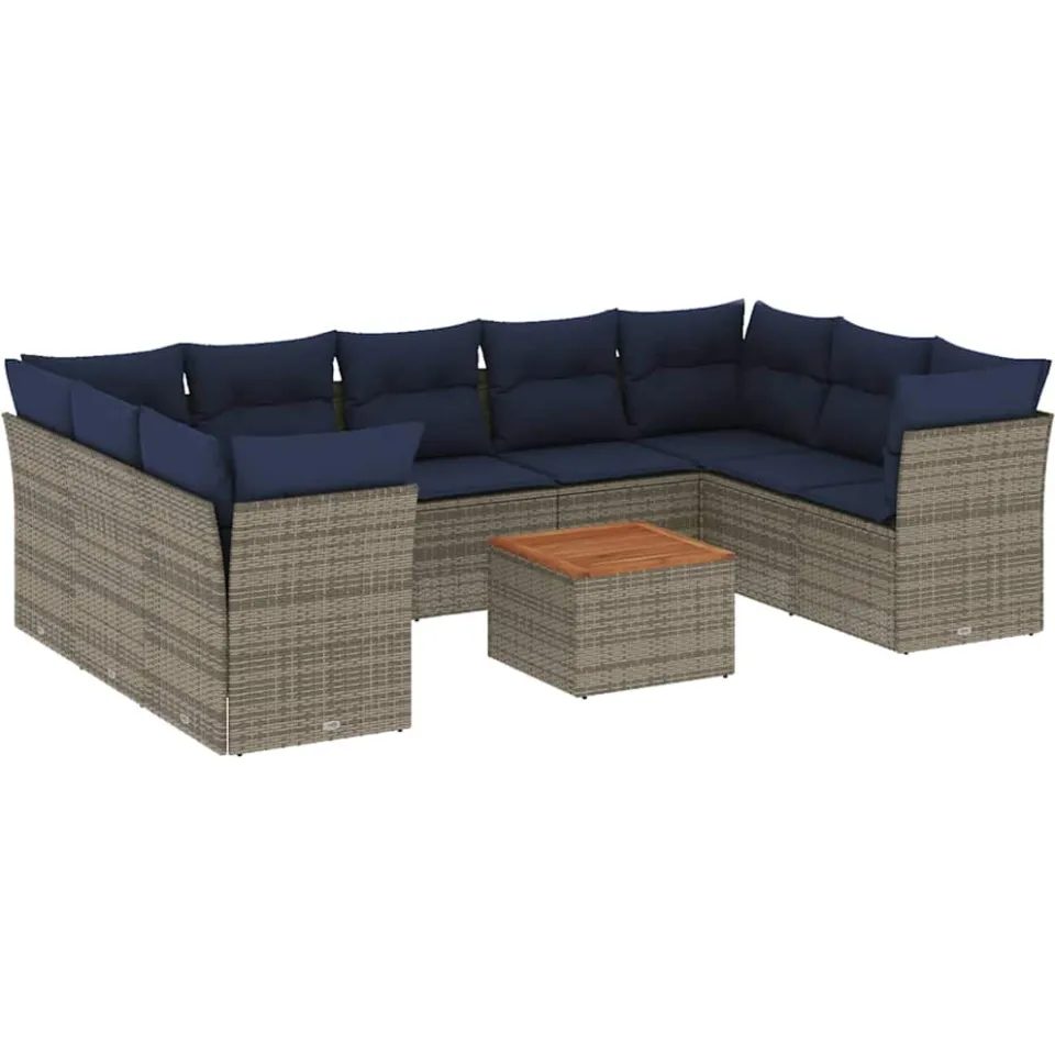 vidaXL 10-delige Loungeset met kussens poly rattan grijs, foto 3