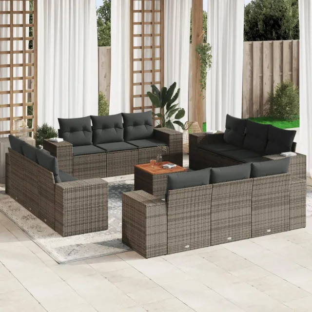 vidaXL 13-delige Loungeset met kussens poly rattan grijs, foto 2