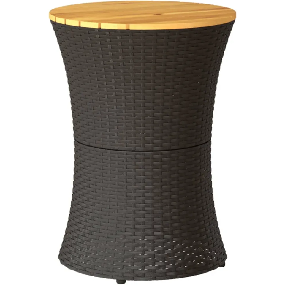 vidaXL Tuinbijzettafel trommelvormig poly rattan en massief hout zwart