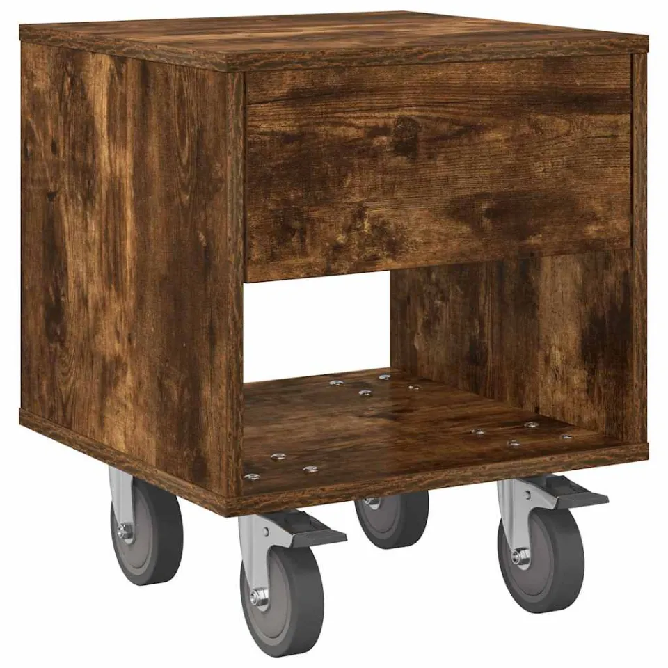 vidaXL Nachtkastje Gerookt eiken 40,5 x 40 x 48 cm Bewerkt hout, foto 3