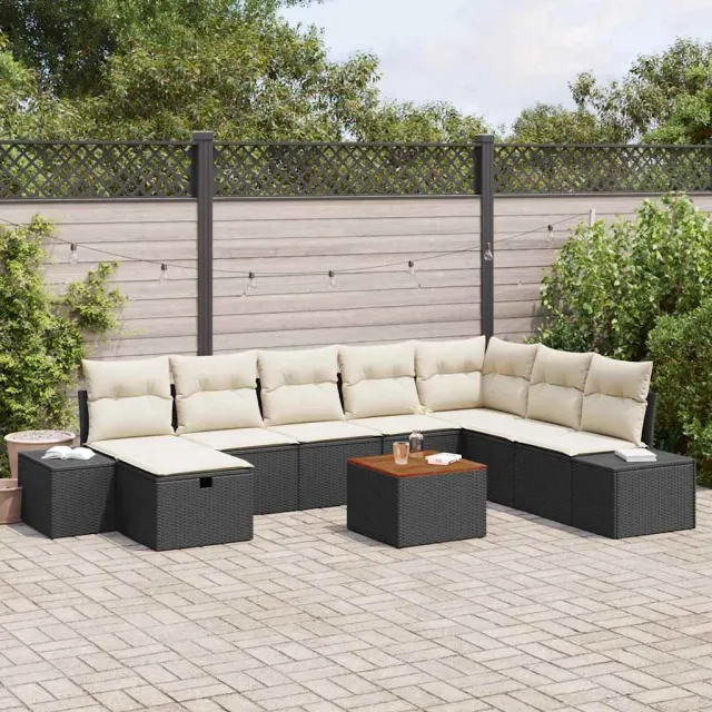 vidaXL Tuinbankenset 9 st Zwart Poly riet