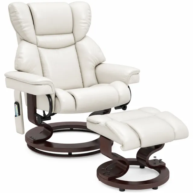 Homona Massagefauteuil met voetenbank - 10-punts vibratiemassage - 360° draaibaar - Verstelbaar tot 145° - Kunstleer - 79 x 82 x 101 cm - Crèmewit