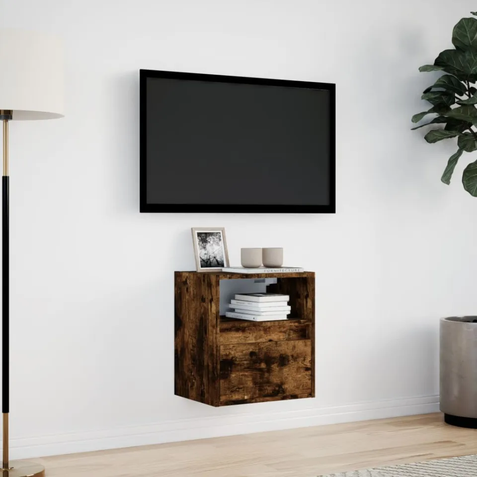 vidaXL Tv-wandmeubel met LED-verlichting 41x31x45 cm gerookt eiken, foto 2