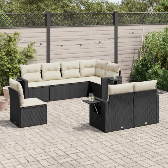 vidaXL 8-delige Loungeset met kussens poly rattan zwart, foto 2