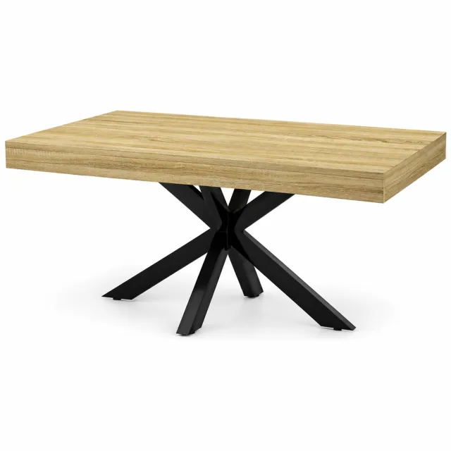 Luxevo Salontafel - 110 cm - Rechthoek - Industrieel Design - Koffietafel met Zwart Kruisframe - Houtlook Tafelblad licht hout