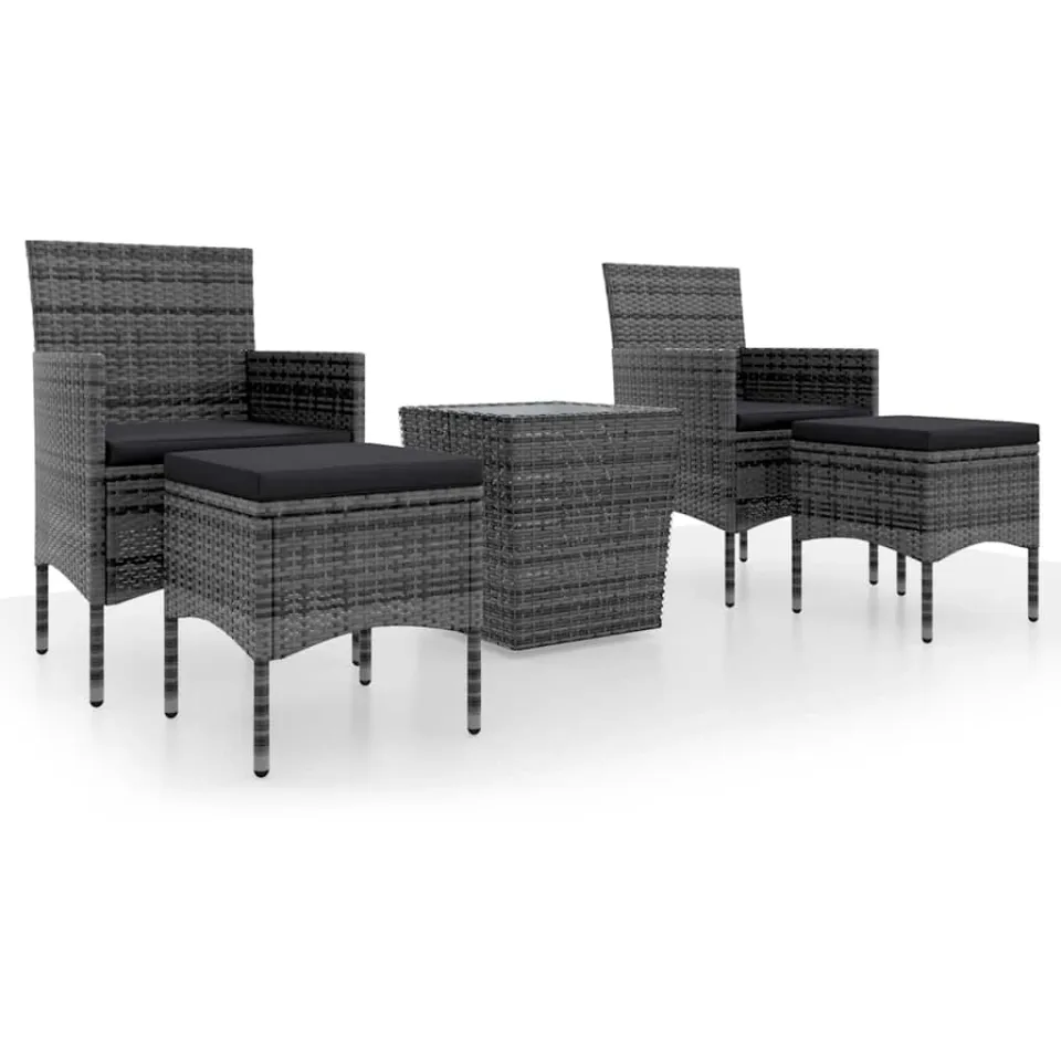 vidaXL 5-delige Bistroset poly rattan en gehard glas grijs, foto 3