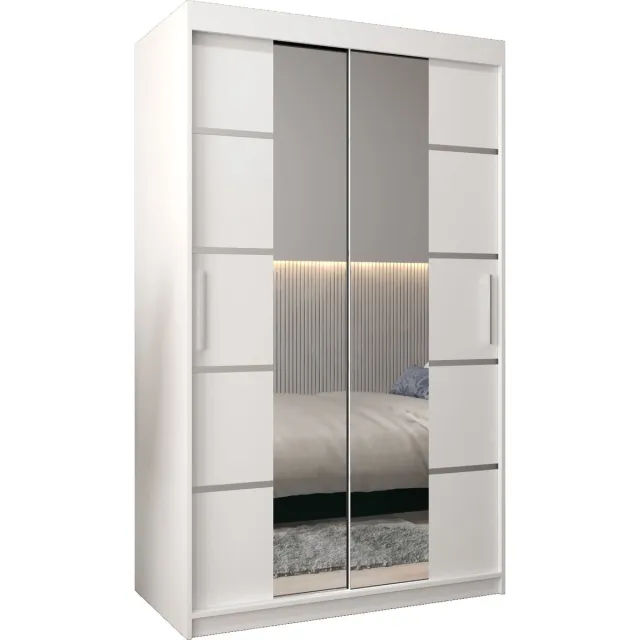 InspireME Kledingkast met 2 schuifdeuren, Modern-stijl, Kledingkast met planken (BxHxD): 120x200x62 - VENTILA IV 120 Wit Mat