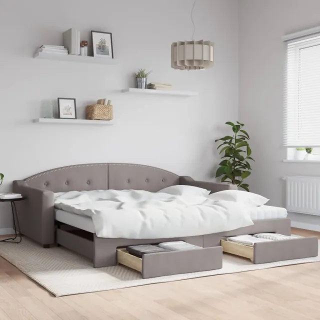 vidaXL Slaapbank met onderschuifbed en lades 100x200 cm stof taupe