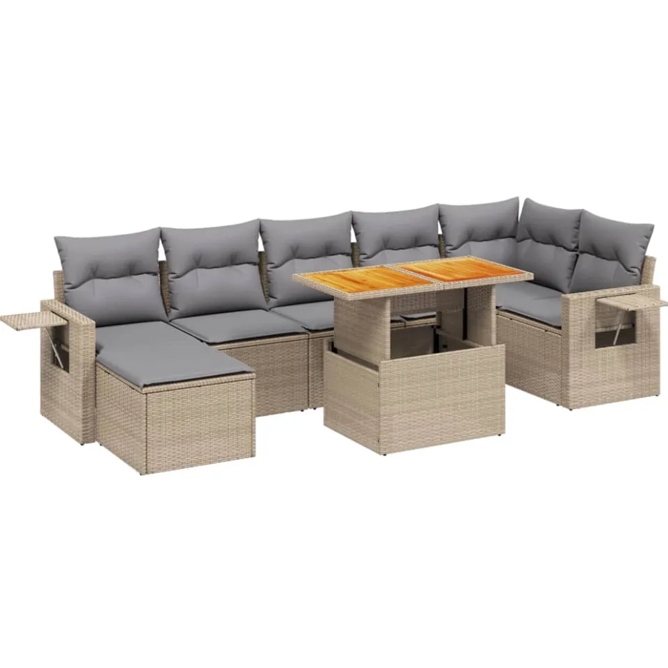 vidaXL 8-delige Loungeset met kussens poly rattan beige, foto 3