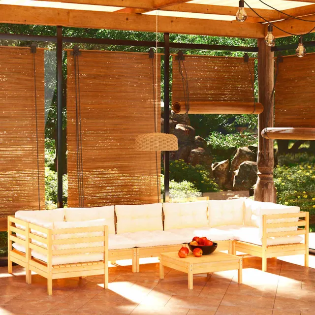 vidaXL 8-delige Loungeset met crèmekleurige kussens grenenhout, foto 2