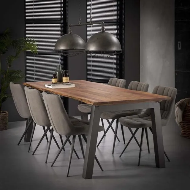 Dimehouse Industriële Eettafel Edge Acaciahout Boomstamvorm 180x90 - Hout - Industrieel - Rechthoek