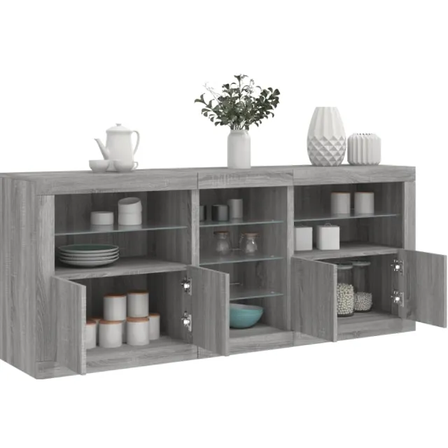 vidaXL Dressoir met LED-verlichting 181,5x37x678 cm grijs sonoma eiken