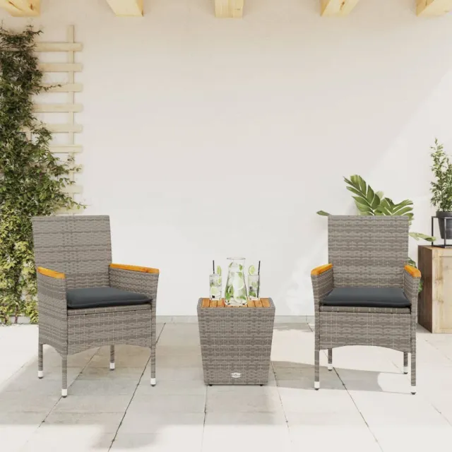 vidaXL 3-delige Bistroset met kussens poly rattan en glas grijs, foto 2