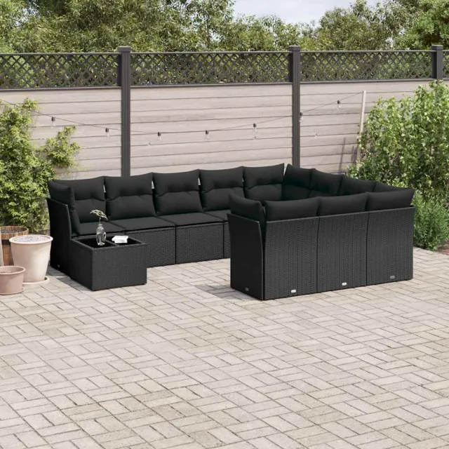 vidaXL 11-delige Loungeset met kussens poly rattan zwart