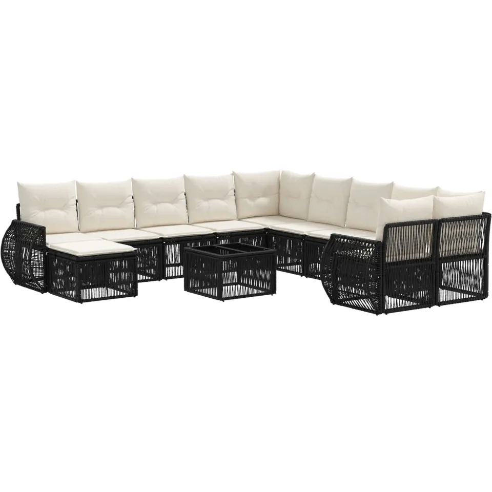 vidaXL Tuinbankenset 12 st Zwart poly rattan, foto 3