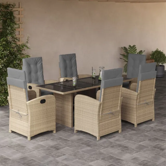 vidaXL 7-delige Tuinset met kussens poly rattan gemengd beige, foto 2