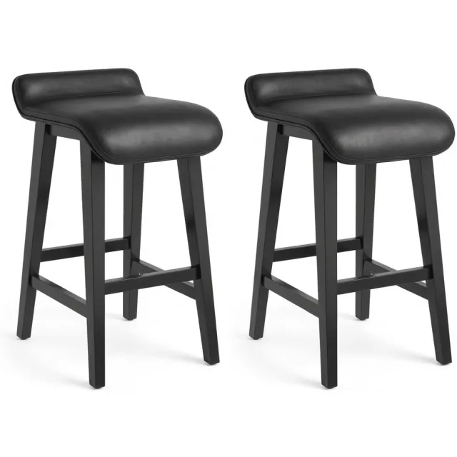 Luxevo Barstoel Set van 2 – Barkruk - 66,5 cm Zithoogte – Kunstleder & Hout – Zwart